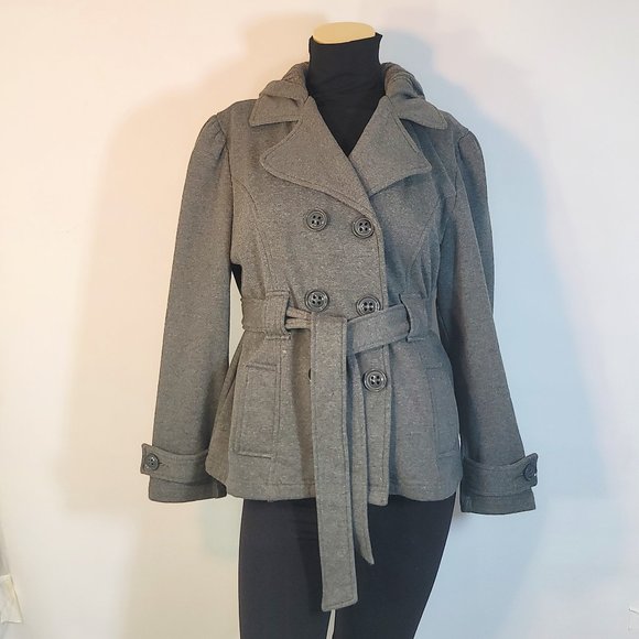Sebby Jackets & Blazers - Sebby Pea Coat dark gray hooded jacket Size XL